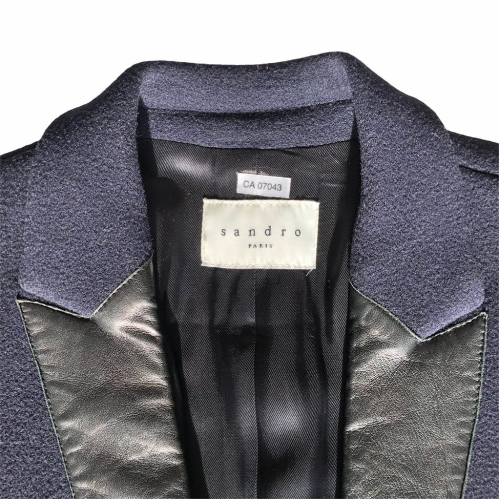 Sandro Paris Navy Colorblock Tailored Wool Coat 36 - Picture 6 of 15